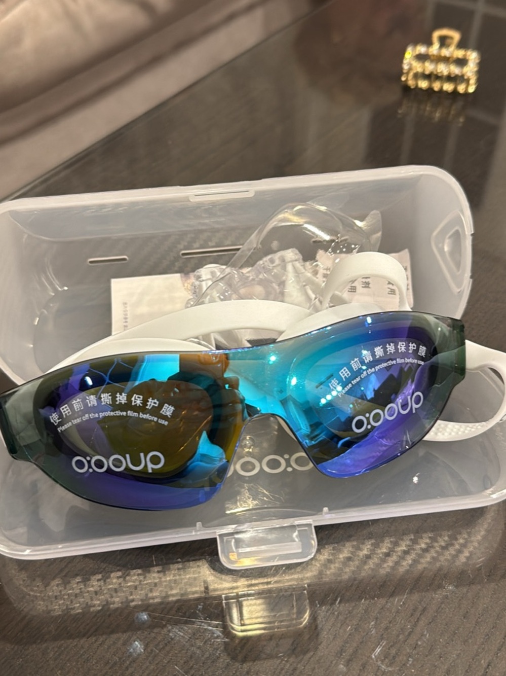 Men’s White Swim Goggles with Blue Mirrored Lenses